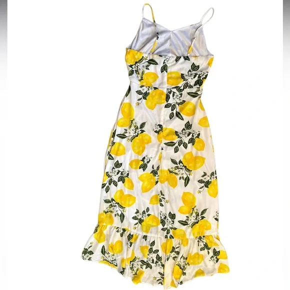 Lulus - Afternoon Air Yellow Lemon Print High-Low Midi Dress - Size M - Picture 6 of 13